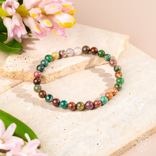 Multicolor beaded energy bracelet with 6mm round gemstones and elastic cord