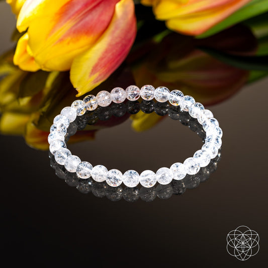 Ice quartz beaded bracelet with clear 6mm round stones, elastic stretch fit