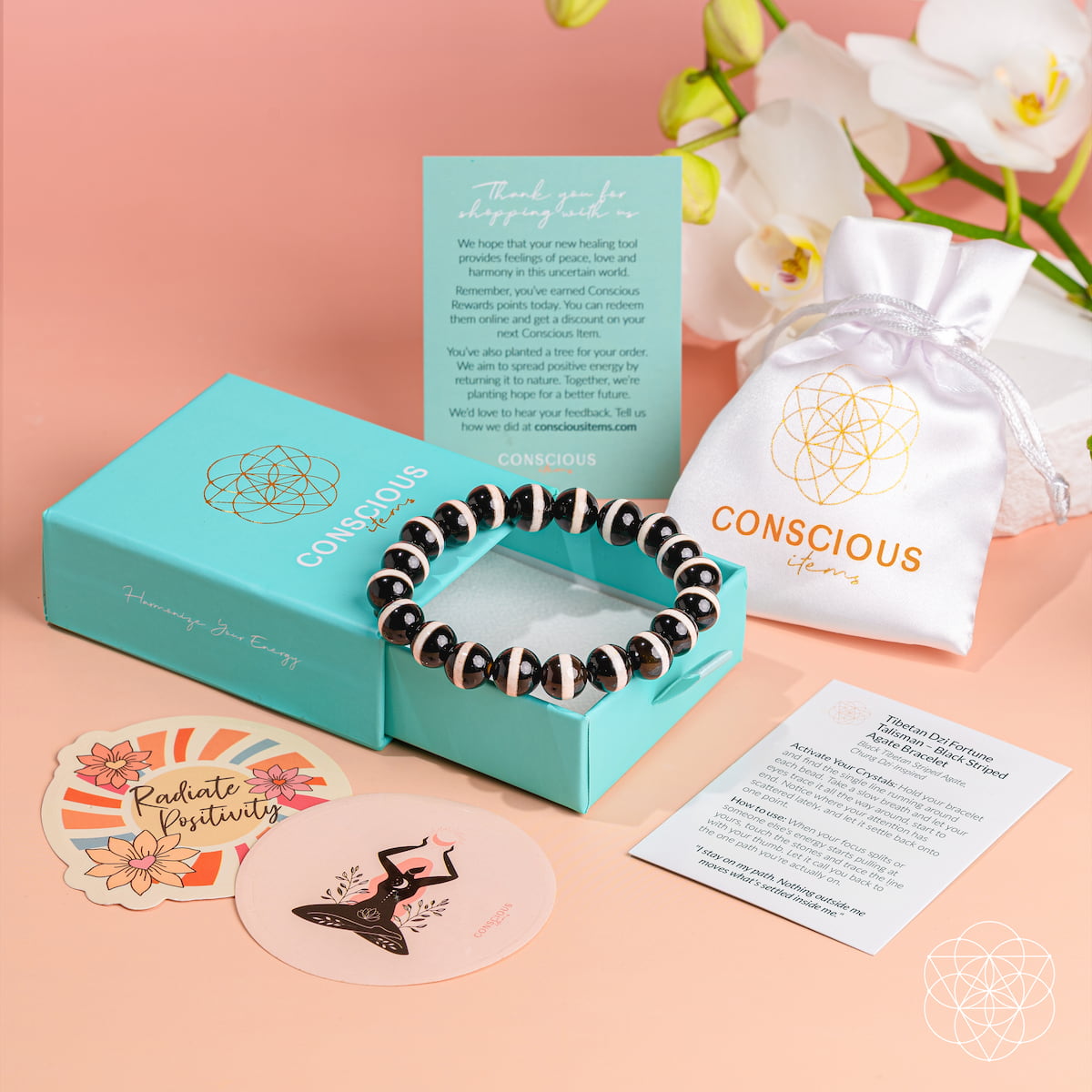 Tibetan Dzi Fortune Talisman Bracelet – Black Striped Agate