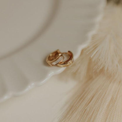 Pair of gold vermeil huggie hoop earrings with mother-of-pearl inlay