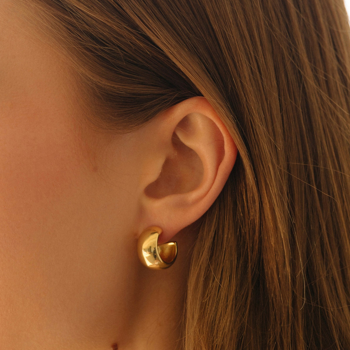 Gold dome hoop earrings, curved polished finish