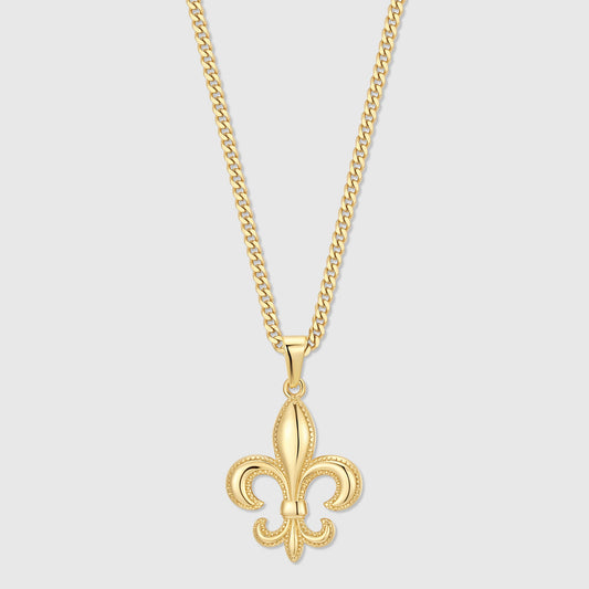 Fleur-de-lis pendant necklace with gold-toned chain and oval fleur-de-lis charm