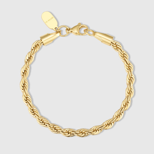 Gold rope chain bracelet with clasp, stainless steel, 5 mm link