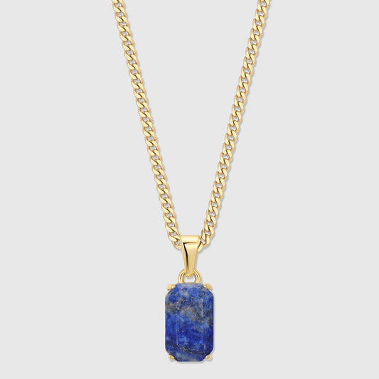 Gold chain lapis lazuli stone pendant with rectangular blue stone