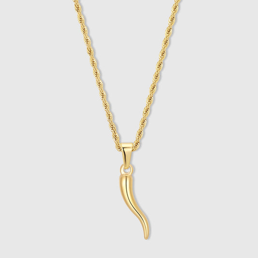 Gold horn pendant necklace with looping chain