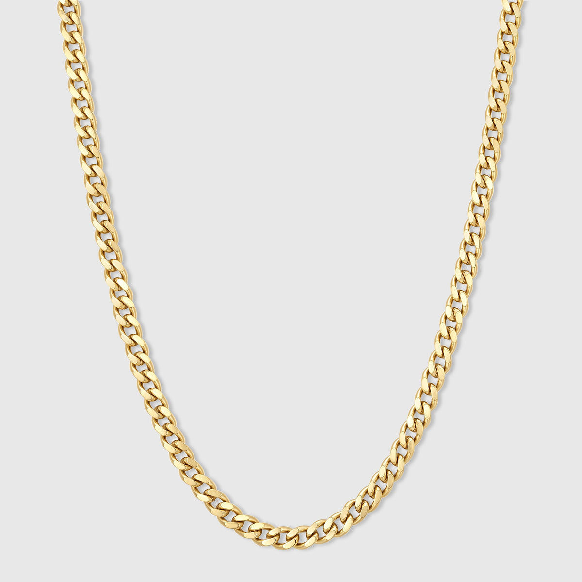 Gold Miami Cuban link chain necklace, 4.5 mm, 18K gold PVD, curved profile