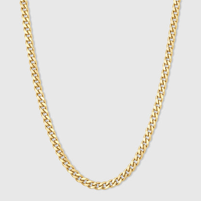 Gold Miami Cuban link chain necklace, 4.5 mm, 18K gold PVD, curved profile