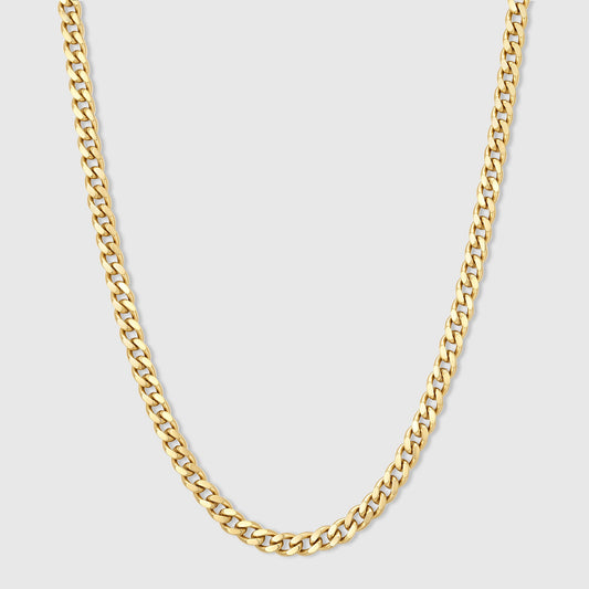 Gold Miami Cuban link chain necklace, 4.5 mm, 18K gold PVD, curved profile