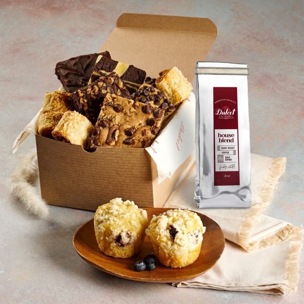 Classic Pastry Dessert Kraft Box — Gift Basket with Brownies, Blueberry Muffins & Rugelah
