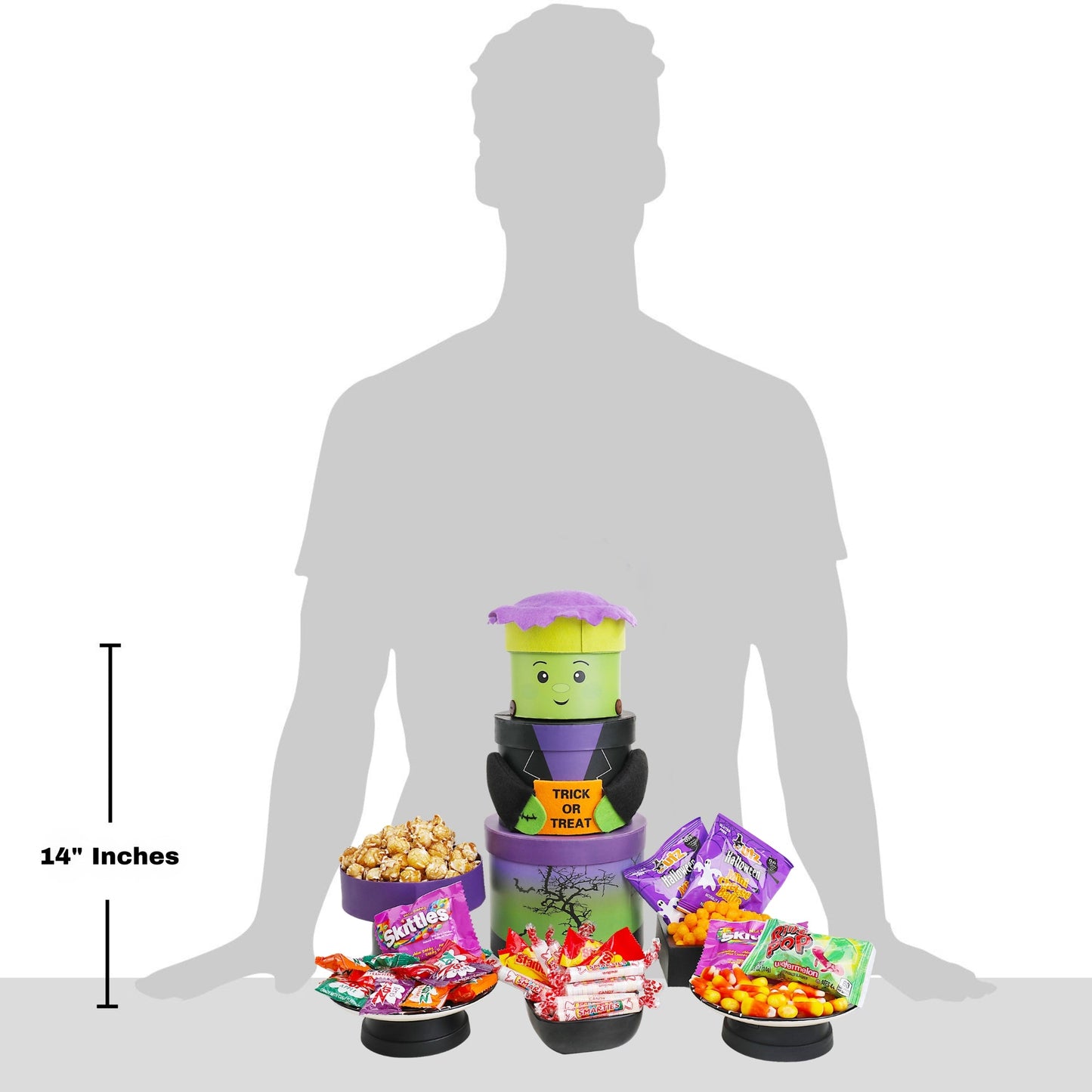 Halloween treat tower set with candies, size 14 inches