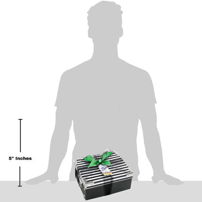 Halloween gift basket size shown: 5 inches, held by person silhouette