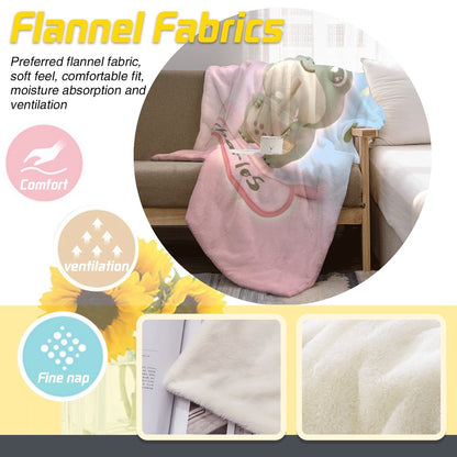 Flannel frog cartoon blanket, soft pink and blue gradient with frog character