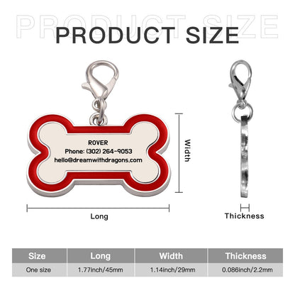 Dog tag keychain size chart with long, width, and thickness measurements