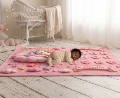 Pink Unicorn Baby Milestone Blanket | Monthly Photo Prop for Newborns & Babies