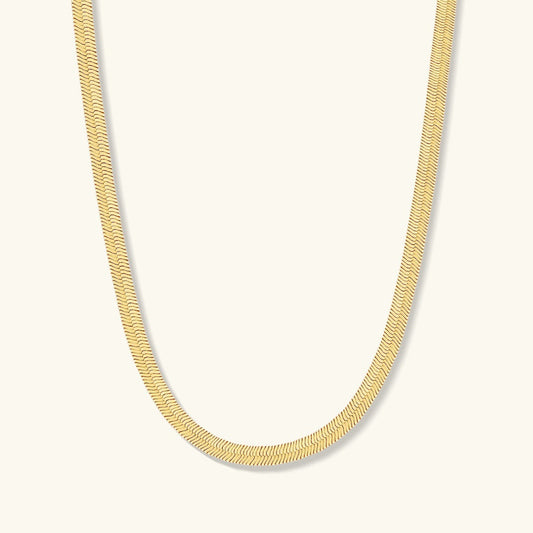 Gold herringbone link necklace chain, 5mm-style links, smooth curved profile
