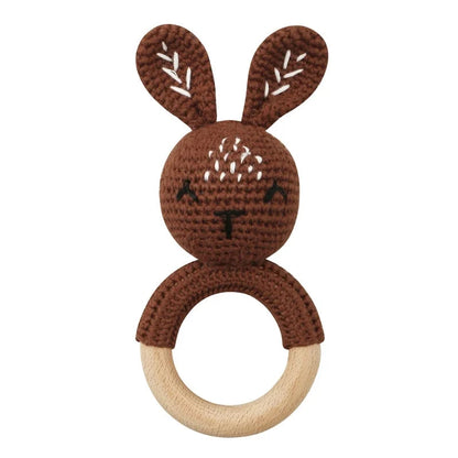 Baby Wooden Teether Crochet Rattle Toy – BPA Free | 38 Animal Designs | Newborn Infant Sensory Toy | Baby Shower Gift