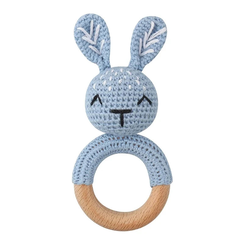 Baby Wooden Teether Crochet Rattle Toy – BPA Free | 38 Animal Designs | Newborn Infant Sensory Toy | Baby Shower Gift