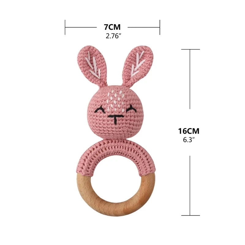 Baby Wooden Teether Crochet Rattle Toy – BPA Free | 38 Animal Designs | Newborn Infant Sensory Toy | Baby Shower Gift