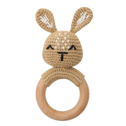 Baby Wooden Teether Crochet Rattle Toy – BPA Free | 38 Animal Designs | Newborn Infant Sensory Toy | Baby Shower Gift