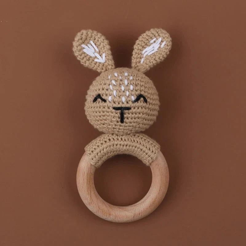 Baby Wooden Teether Crochet Rattle Toy – BPA Free | 38 Animal Designs | Newborn Infant Sensory Toy | Baby Shower Gift