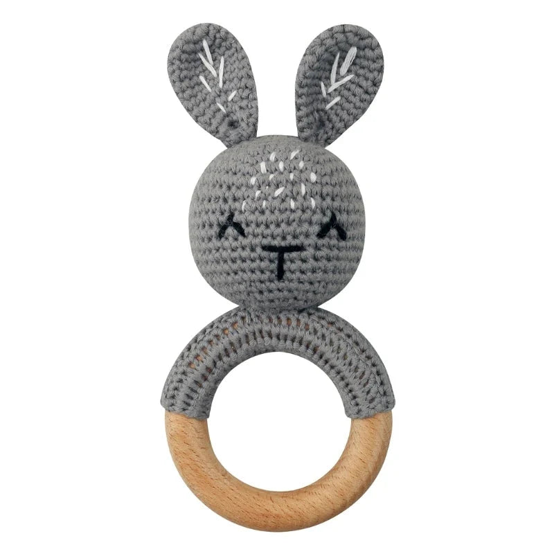 Baby Wooden Teether Crochet Rattle Toy – BPA Free | 38 Animal Designs | Newborn Infant Sensory Toy | Baby Shower Gift
