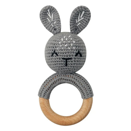 Baby Wooden Teether Crochet Rattle Toy – BPA Free | 38 Animal Designs | Newborn Infant Sensory Toy | Baby Shower Gift