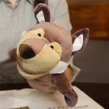 Brown mouse finger story puppet toy with yellow muzzle and long floppy ears.
