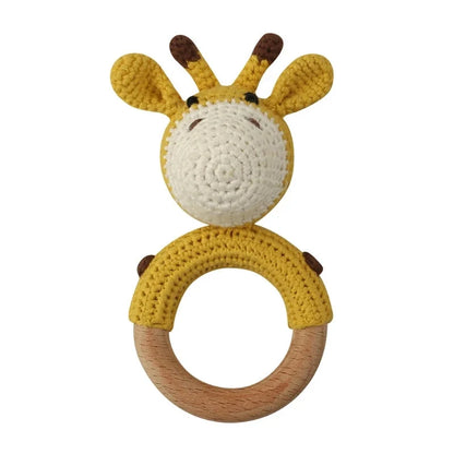 Baby Wooden Teether Crochet Rattle Toy – BPA Free | 38 Animal Designs | Newborn Infant Sensory Toy | Baby Shower Gift
