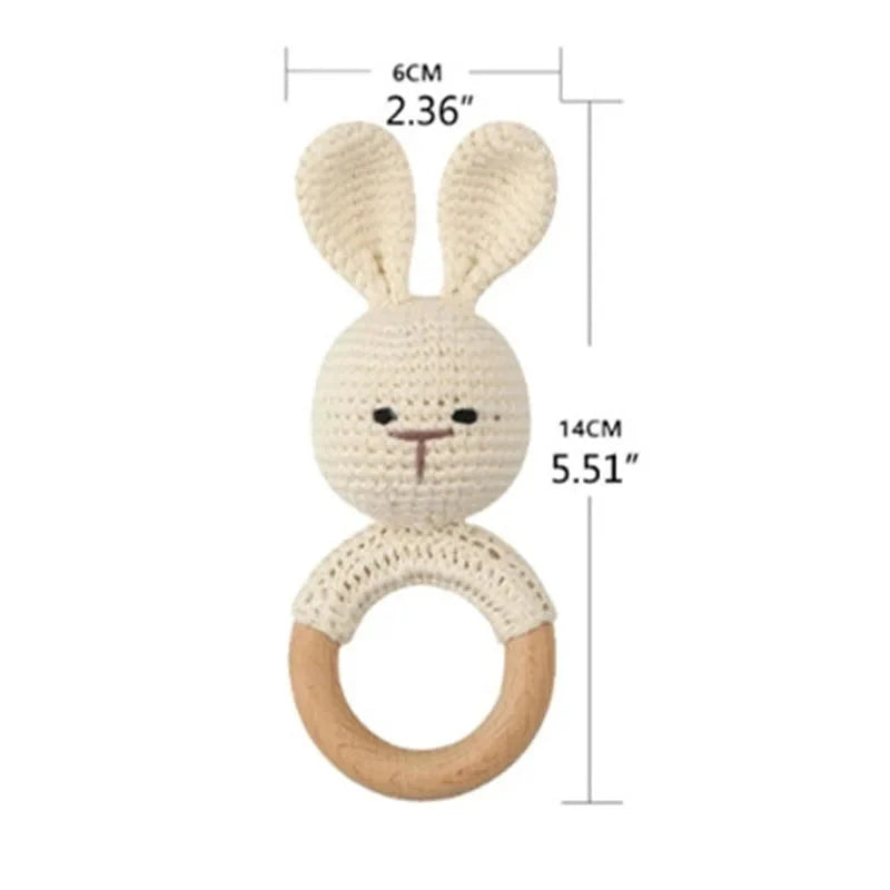 Baby Wooden Teether Crochet Rattle Toy – BPA Free | 38 Animal Designs | Newborn Infant Sensory Toy | Baby Shower Gift