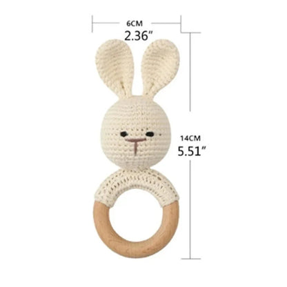 Baby Wooden Teether Crochet Rattle Toy – BPA Free | 38 Animal Designs | Newborn Infant Sensory Toy | Baby Shower Gift
