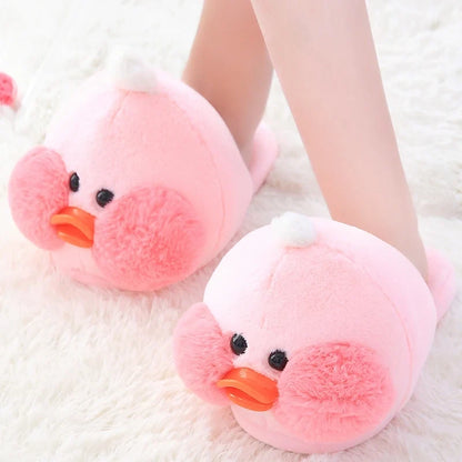 Kawaii Plush Ducky Slippers – Cute Fluffy Duck Footwear | Yellow & Pink | Sizes 36–41