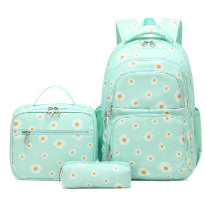 Mint daisy school backpack set with matching lunch bag and zip pouch
