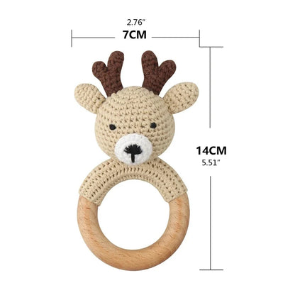 Baby Wooden Teether Crochet Rattle Toy – BPA Free | 38 Animal Designs | Newborn Infant Sensory Toy | Baby Shower Gift