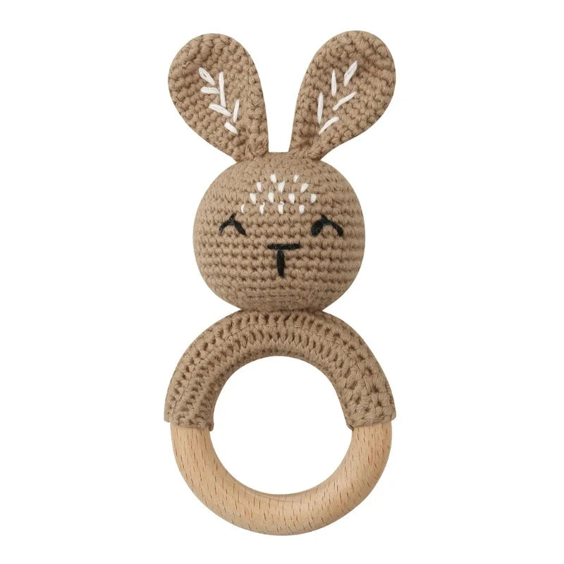 Baby Wooden Teether Crochet Rattle Toy – BPA Free | 38 Animal Designs | Newborn Infant Sensory Toy | Baby Shower Gift