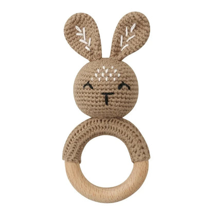 Baby Wooden Teether Crochet Rattle Toy – BPA Free | 38 Animal Designs | Newborn Infant Sensory Toy | Baby Shower Gift