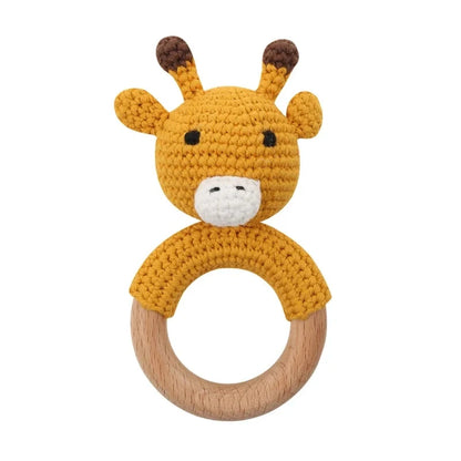 Baby Wooden Teether Crochet Rattle Toy – BPA Free | 38 Animal Designs | Newborn Infant Sensory Toy | Baby Shower Gift