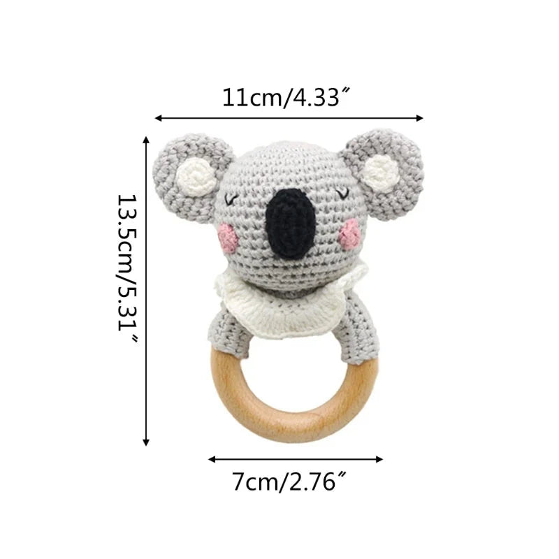 Baby Wooden Teether Crochet Rattle Toy – BPA Free | 38 Animal Designs | Newborn Infant Sensory Toy | Baby Shower Gift