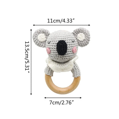 Baby Wooden Teether Crochet Rattle Toy – BPA Free | 38 Animal Designs | Newborn Infant Sensory Toy | Baby Shower Gift