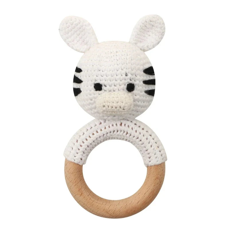 Baby Wooden Teether Crochet Rattle Toy – BPA Free | 38 Animal Designs | Newborn Infant Sensory Toy | Baby Shower Gift