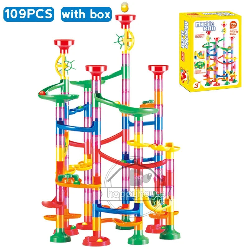 Marble Run Race Track Building Blocks – 3D Maze Ball Roll Toy | 50–232 Pieces | STEM DIY Coaster Set | Kids Birthday Christmas Gift