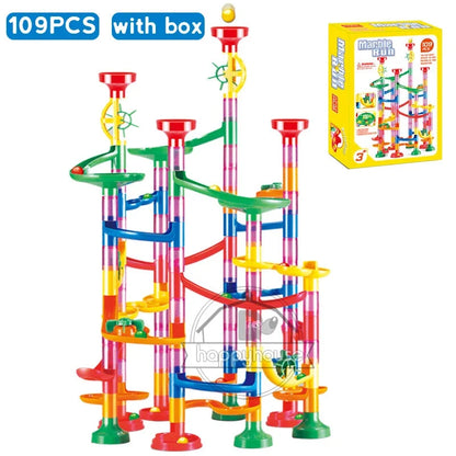 Marble Run Race Track Building Blocks – 3D Maze Ball Roll Toy | 50–232 Pieces | STEM DIY Coaster Set | Kids Birthday Christmas Gift