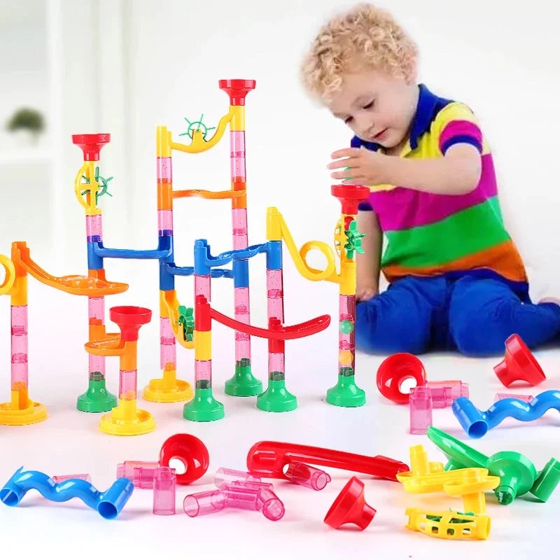 Marble Run Race Track Building Blocks – 3D Maze Ball Roll Toy | 50–232 Pieces | STEM DIY Coaster Set | Kids Birthday Christmas Gift