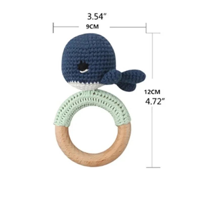 Baby Wooden Teether Crochet Rattle Toy – BPA Free | 38 Animal Designs | Newborn Infant Sensory Toy | Baby Shower Gift