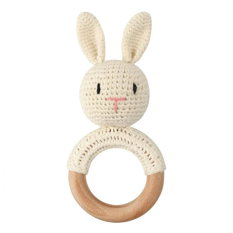 Baby Wooden Teether Crochet Rattle Toy – BPA Free | 38 Animal Designs | Newborn Infant Sensory Toy | Baby Shower Gift