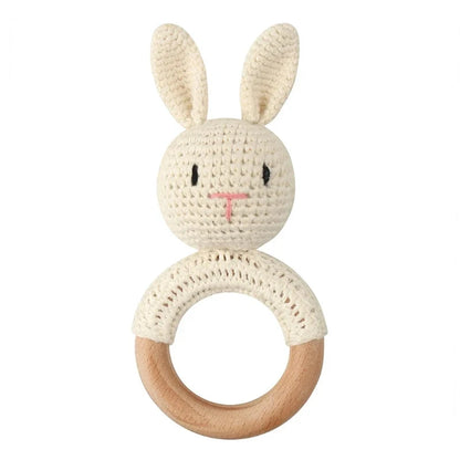 Baby Wooden Teether Crochet Rattle Toy – BPA Free | 38 Animal Designs | Newborn Infant Sensory Toy | Baby Shower Gift