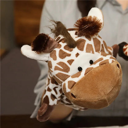 Giraffe finger story puppet toy with brown spots, tan muzzle, and plush legs.