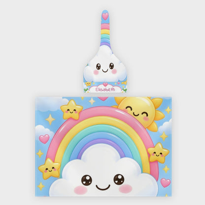 Baby swaddle and cloud hat set with rainbow stars, personalized name Elisabeth