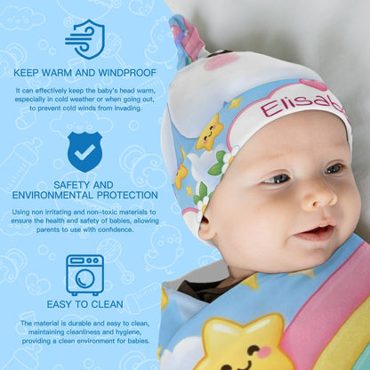 Baby swaddle and cloud hat set with rainbow print and embroidered name Elisabeth