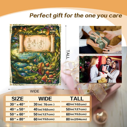 Enchanted forest throw blanket gift-ready featuring a parchment message and glowing trees