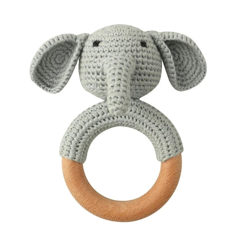 Baby Wooden Teether Crochet Rattle Toy – BPA Free | 38 Animal Designs | Newborn Infant Sensory Toy | Baby Shower Gift